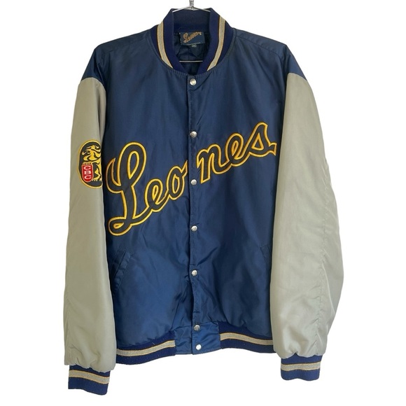 Leones Other - LEONES BASEBALL JACKET Y2K VINTAGE BLUE COAT  SNAP BUTTON MEN SIZE XL